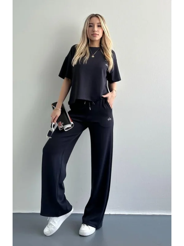 Ao Baskılı Modal Lastikli Yazı Baskılı Bol Paça Eşofman Altı Pantolon