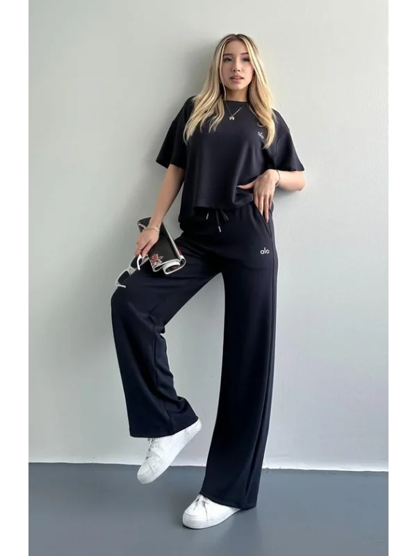 Ao Baskılı Modal Lastikli Yazı Baskılı Bol Paça Eşofman Altı Pantolon