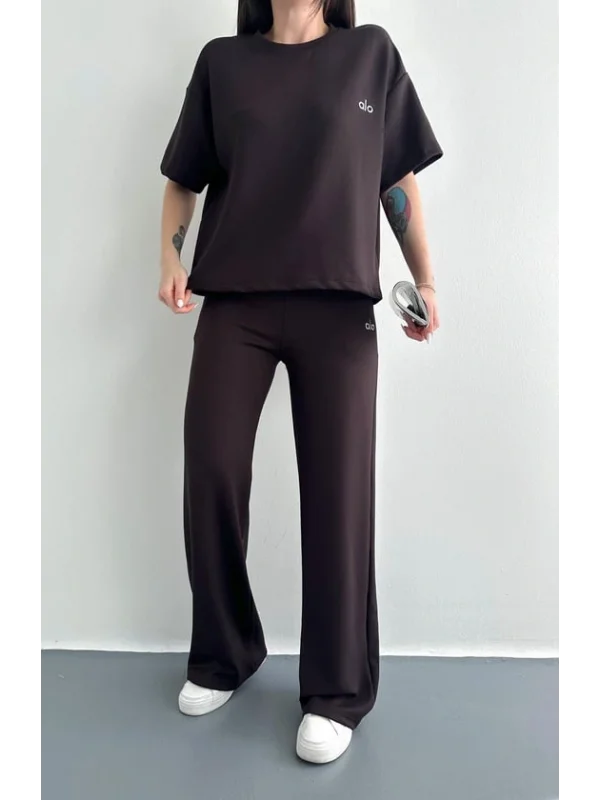 Ao Baskılı Modal Lastikli Yazı Baskılı Bol Paça Eşofman Altı Pantolon