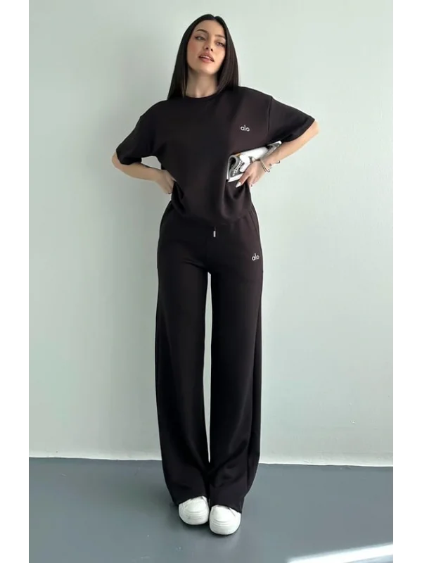 Ao Baskılı Modal Lastikli Yazı Baskılı Bol Paça Eşofman Altı Pantolon