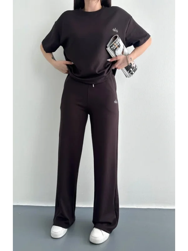 Ao Baskılı Modal Lastikli Yazı Baskılı Bol Paça Eşofman Altı Pantolon