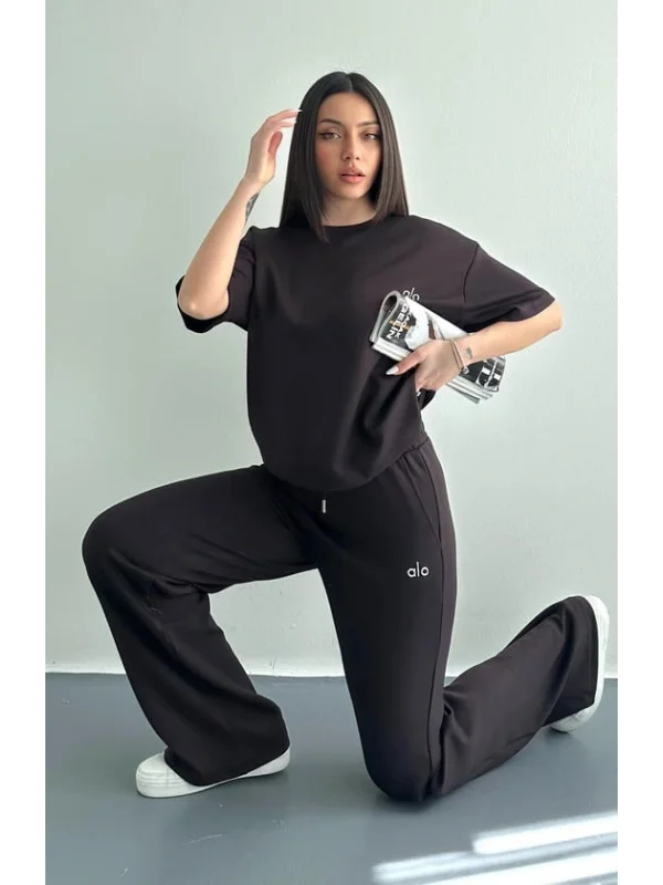 Ao Baskılı Modal Lastikli Yazı Baskılı Bol Paça Eşofman Altı Pantolon