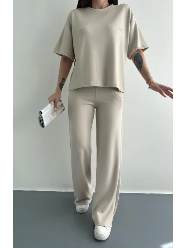 Ao Baskılı Modal Lastikli Yazı Baskılı Bol Paça Eşofman Altı Pantolon