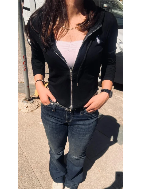 Günlük Hafif Fermuarlı Kapüşonlu İnce Crop Ceket Uzun Kollu Pamuklu Şık Model