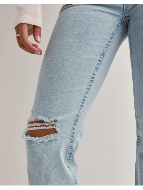 Düşük Belli Dikişli Yırtık Diz Bootcut Kot Pantolon