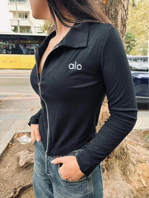 AO Baskılı Yumuşak Dokulu Fermuarlı Günlük Ceket