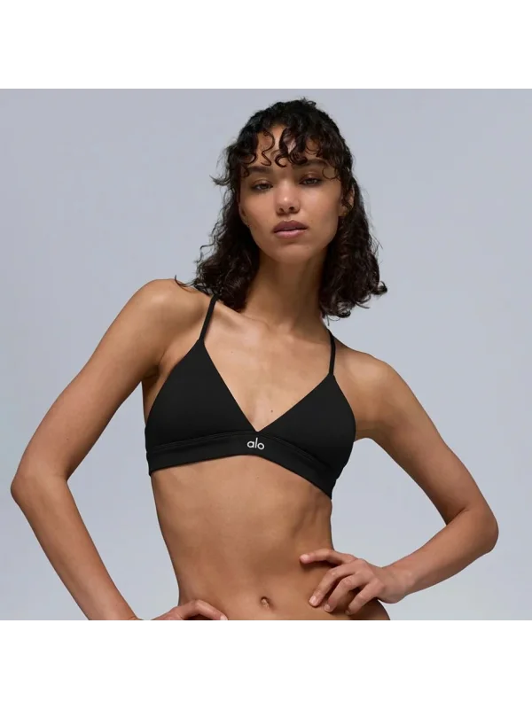 Siyah Dikişsiz Fit Sporcu Sütyeni Destekli Crop Spor Üst