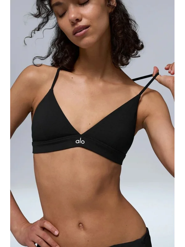 Siyah Dikişsiz Fit Sporcu Sütyeni Destekli Crop Spor Üst