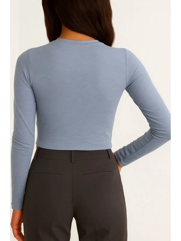 AO Baskılı Bisiklet Yaka Yumuşak Dokulu Uzun Kollu Günlük Rahat Tshirt Bluz