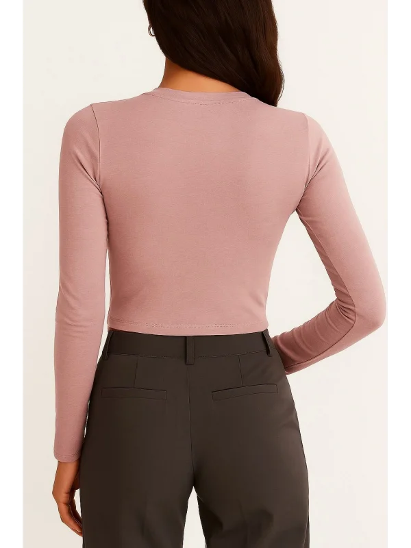 AO Baskılı Bisiklet Yaka Yumuşak Dokulu Uzun Kollu Günlük Rahat Tshirt Bluz