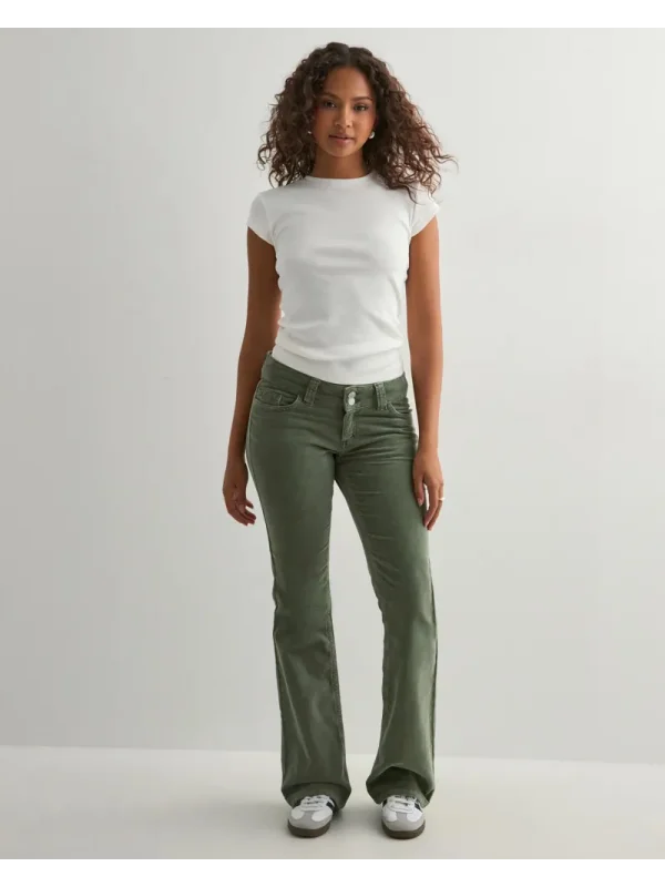 Düşük Bel İspanyol Paça Kadife Çift Dikişli Flare Pantolon