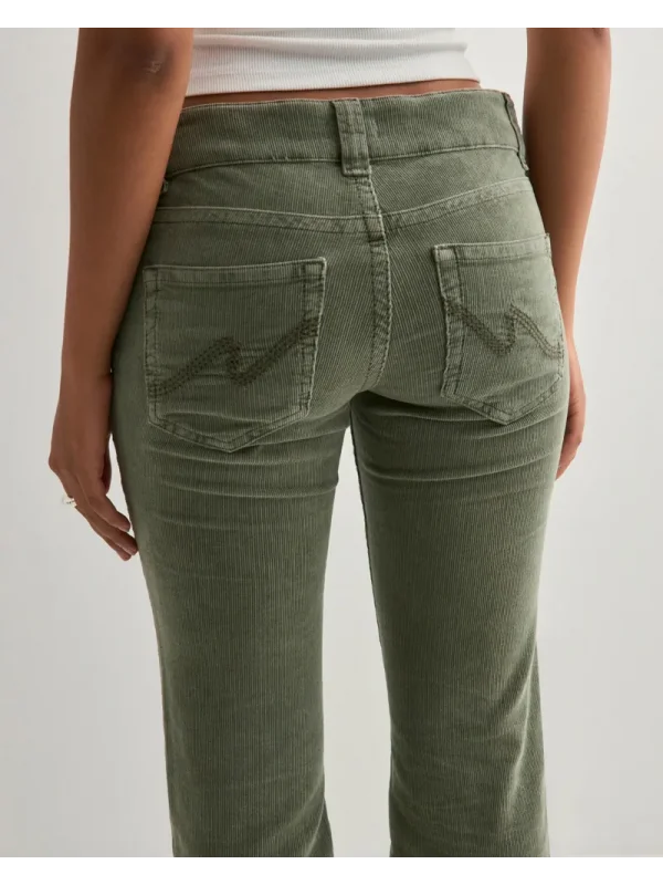 Düşük Bel İspanyol Paça Kadife Çift Dikişli Flare Pantolon