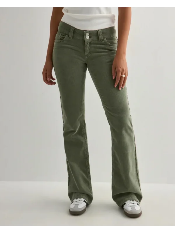 Düşük Bel İspanyol Paça Kadife Çift Dikişli Flare Pantolon