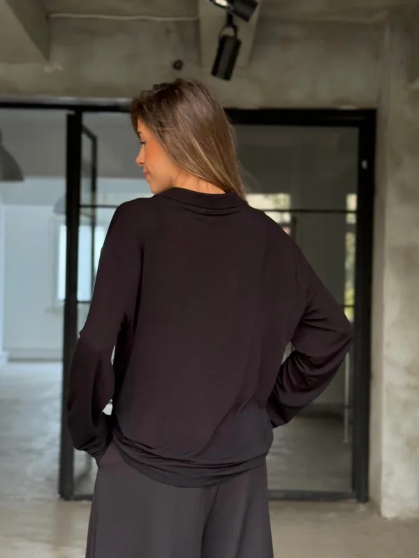 Transparan Oversize Çilek Doku Polo Yaka Uzun Kollu Basic Gömlek Bluz