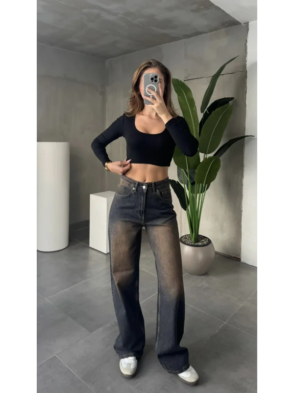 Yıkamalı Süper Baggy Ekstra Geniş Paça Jean