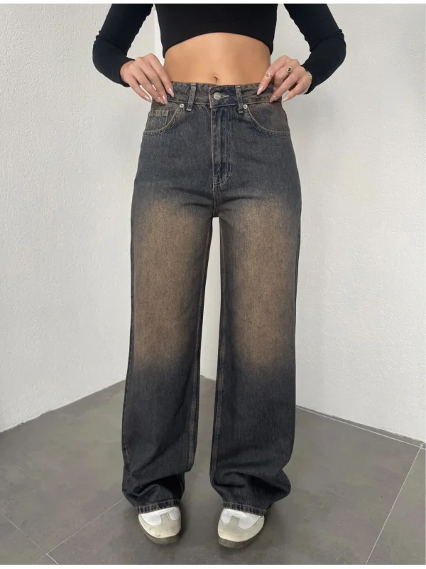 Yıkamalı Süper Baggy Ekstra Geniş Paça Jean