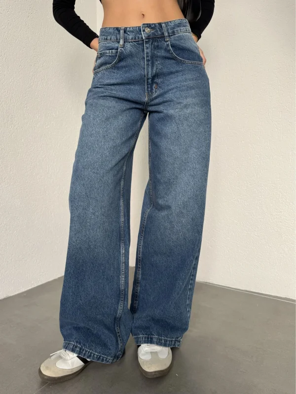 Yıkamalı Süper Baggy Ekstra Geniş Paça Jean
