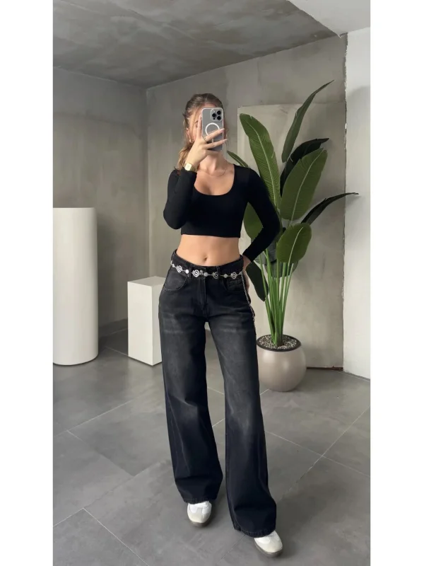 Yıkamalı Süper Baggy Ekstra Geniş Paça Jean