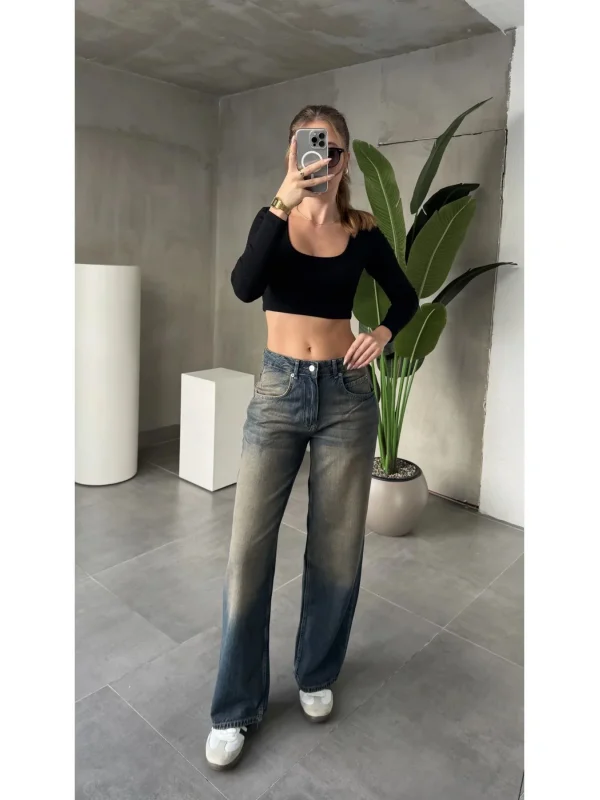 Yıkamalı Süper Baggy Ekstra Geniş Paça Jean