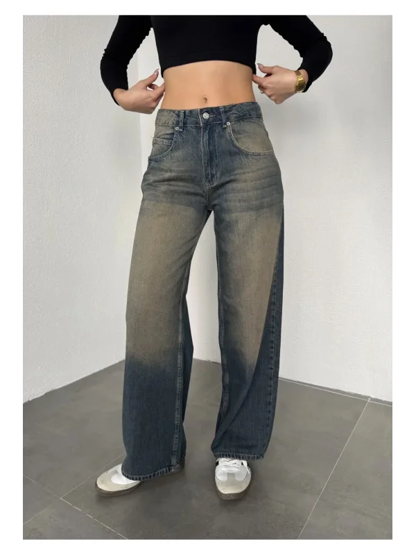 Yıkamalı Süper Baggy Ekstra Geniş Paça Jean