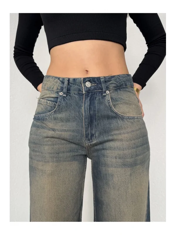 Yıkamalı Süper Baggy Ekstra Geniş Paça Jean