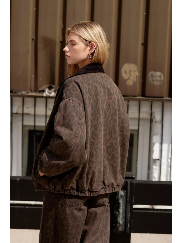 Leopar Bomber Unisex Ceket Oversize Mevsimlik Kaban