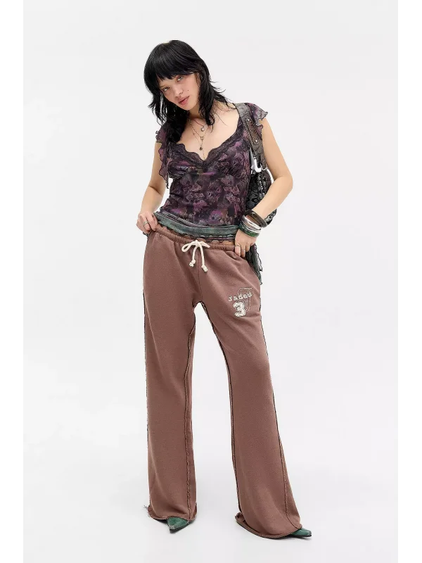 JL Esintili Pembe Düşük Bel Bol Paça Jogger Eşofman Altı Kadın