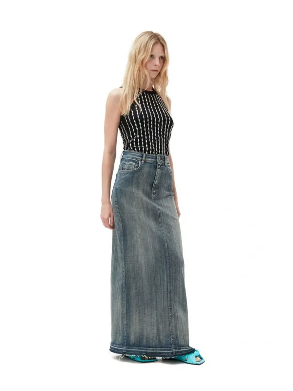 GNNİ Yırtmaç Detay Uzun Denim Kot Etek