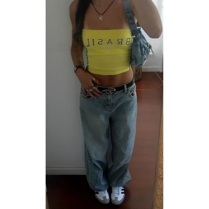 Subdued Brasil Straplez Crop