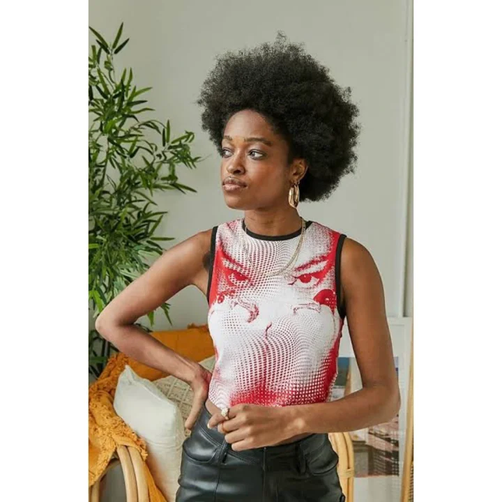 y2k Göz Baskılı Crop