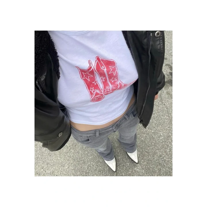 Y2k Çizme Baskılı T-shirt