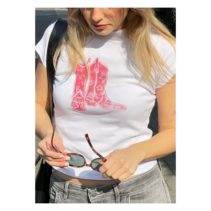 Y2k Çizme Baskılı T-shirt