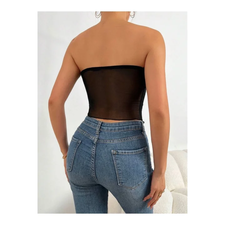 y2k Tül Straplez Bağcık Detaylı Crop Top