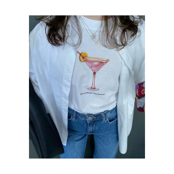 y2k Tiny Cocktails Baskılı T-shirt