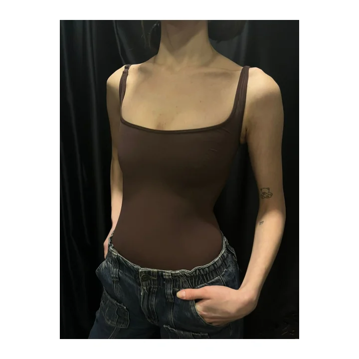 Kahve Skms Toparlayıcı Düz Yaka Bodysuit Şortlu Tulum Korse