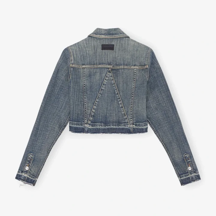 Kadın Organik Pamuklu Kırpık Kot Ceket Crop Denim Mont