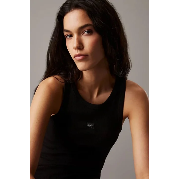 CKL Streç Slim Fit Bisiklet Yaka Body Beyaz Ribanalı Halter Yaka Crop Top