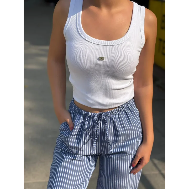 Kadın Günlük Ribanalı Beyaz Crop Atlet