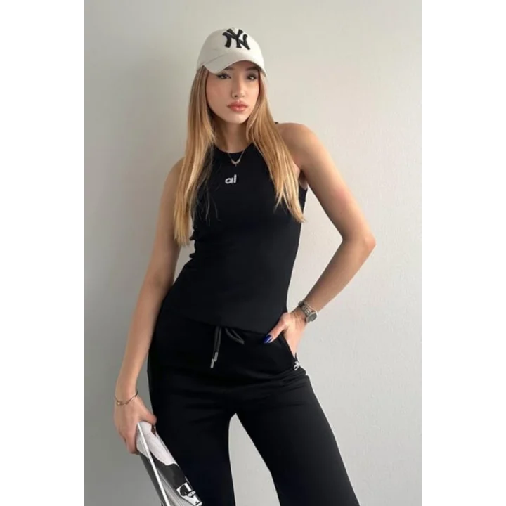 AO Yazılı Fitilli Kadın Spor Atlet Günlük ve Şık Kombinler İçin