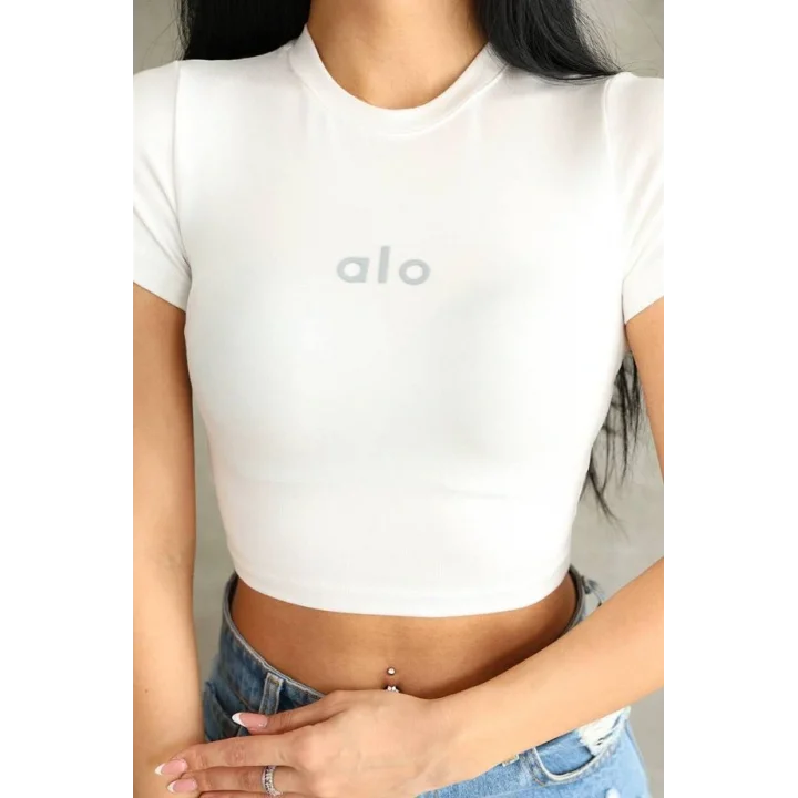 Kadın Bisiklet Yaka Kısa Kollu Basic Crop Top Tişört