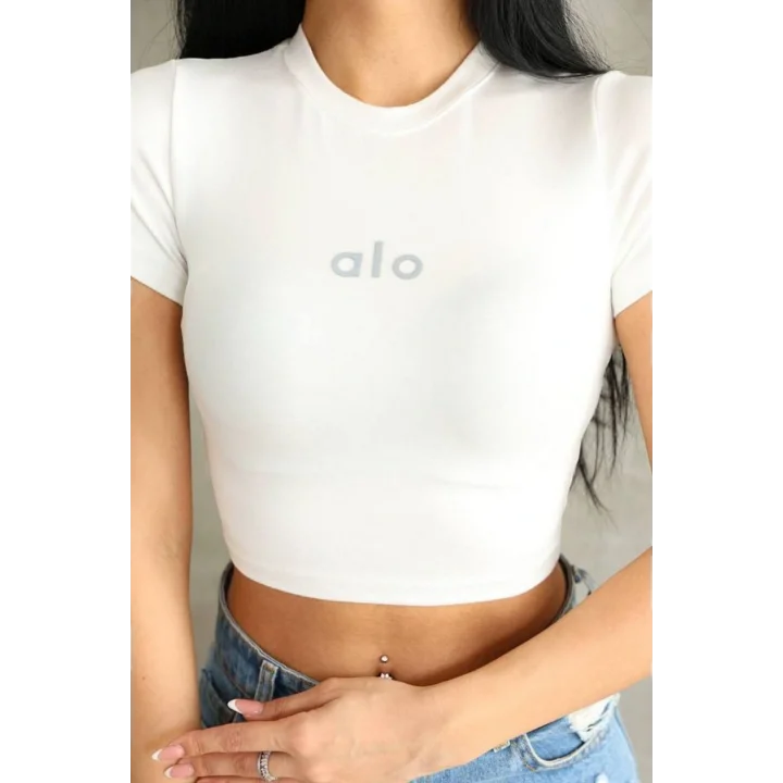 Kadın Bisiklet Yaka Kısa Kollu Basic Crop Top Tişört