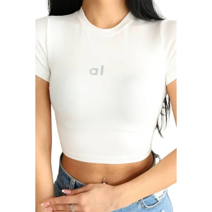 Kadın Bisiklet Yaka Kısa Kollu Basic Crop Top Tişört