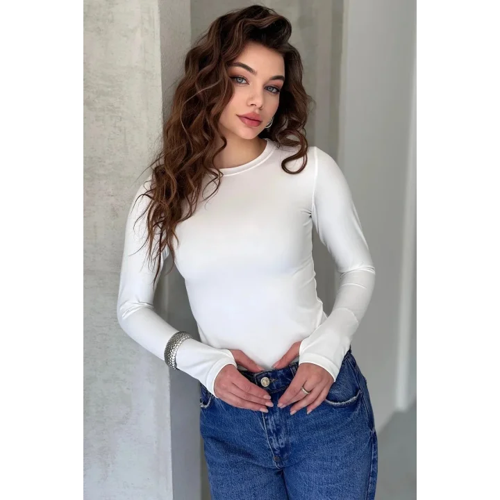 AO Bisiklet Yaka Parmak Detaylı Uzun Kollu Esnek Spor T-Shirt Body