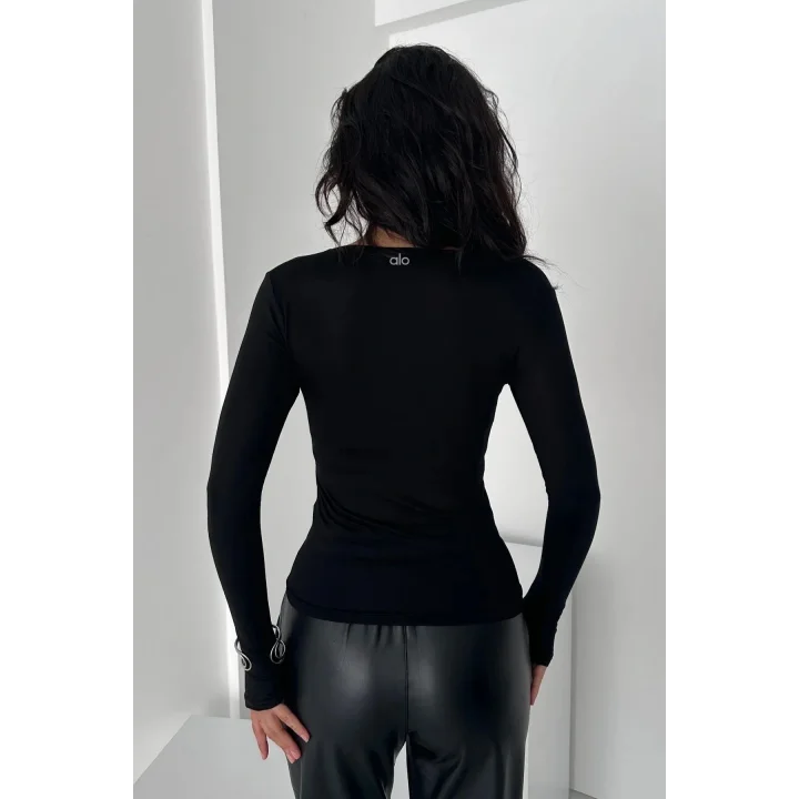 AO Bisiklet Yaka Parmak Detaylı Uzun Kollu Esnek Spor T-Shirt Body