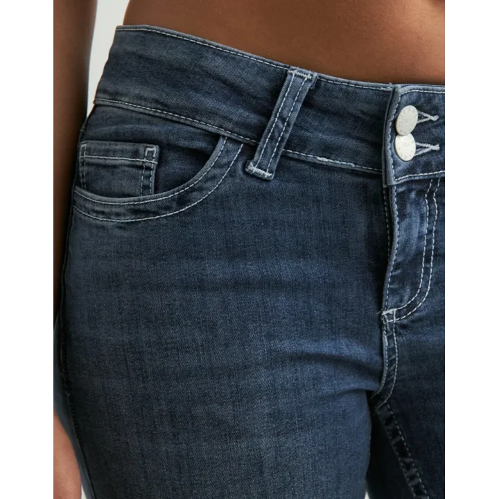 Düşük Bel Bootcut Arka Cep Detaylı Koyu Kot Pantolon