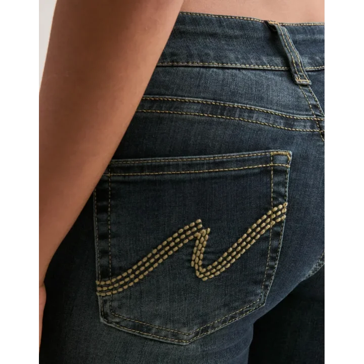 Düşük Bel Bootcut Arka Cep Detaylı Koyu Kot Pantolon