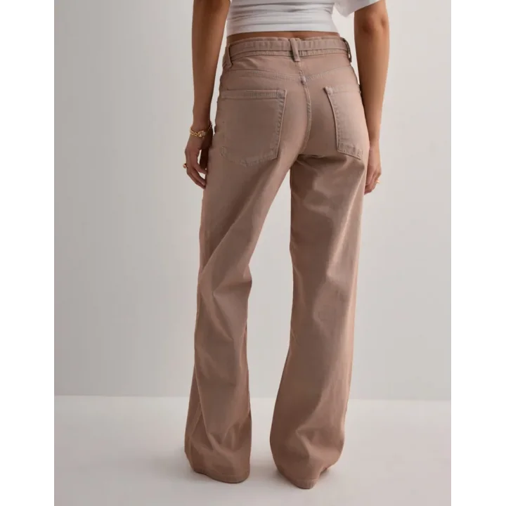 Bej Eskitme Baggy Jean Streç Beş Cep Pantolon