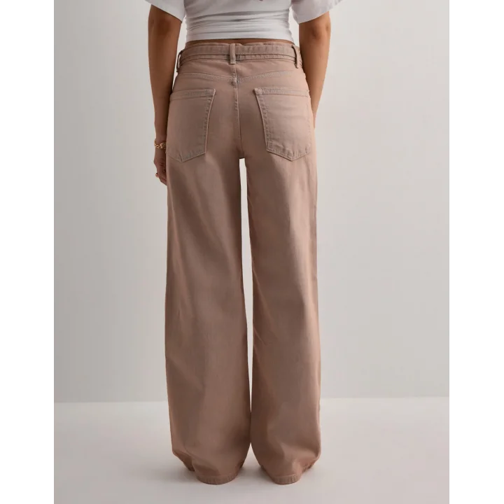 Bej Eskitme Baggy Jean Streç Beş Cep Pantolon
