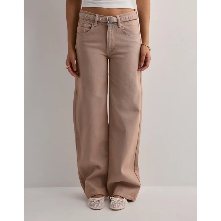 Bej Eskitme Baggy Jean Streç Beş Cep Pantolon
