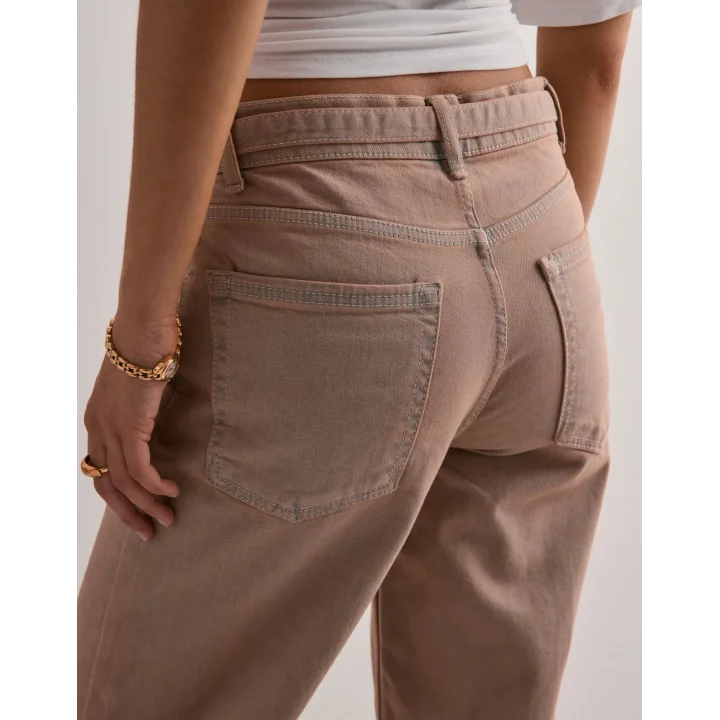 Bej Eskitme Baggy Jean Streç Beş Cep Pantolon
